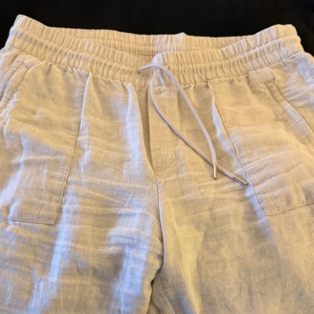 Light Beige Linen Drawstring Pants